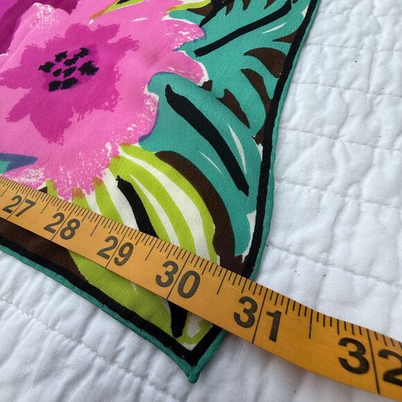 Vintage Vera Neumann Floral Scarf Pink Green Brown Hand Rolled Ladybug Logo - Picture 7 of 13